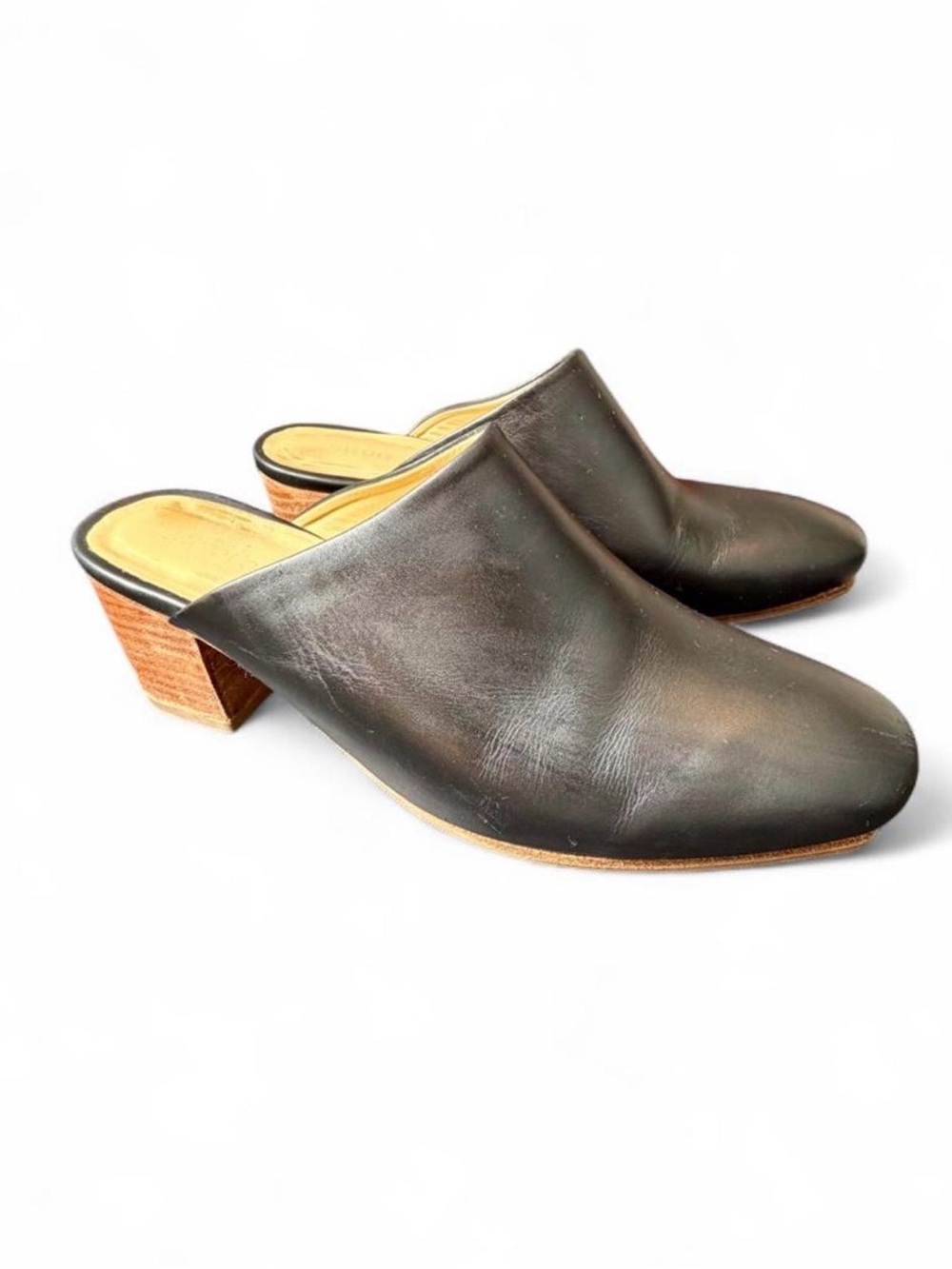 Nisolo Black Leather Heeled Mule Clog Slip On Size 10